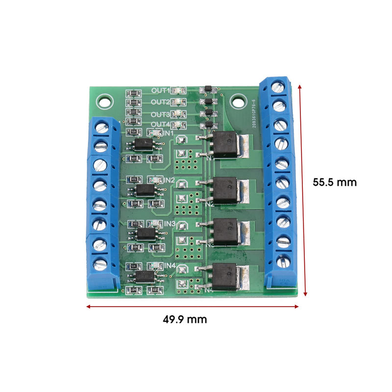 [Australia - AusPower] - Mosfet Board PWM 4 Channel Mosfet Module PLC Amplifier Board 3-20V to 3.7-27V DC 10A Driver Module MOS FET Module 