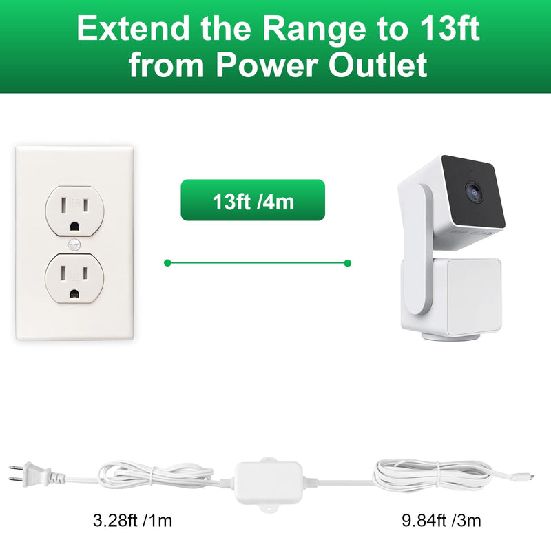 [Australia - AusPower] - 13Ft/4m Charging Cable Power Adapter Designed for Wyze Cam Pan v3, Wyze Cam V4, Wyze OG, Wyze Cam v3 and v3 Pro, No Need for a Charging Head, Suitable for Indoor and Outdoor Use, IP67 Waterproof 