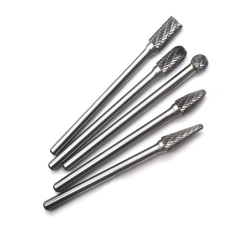 Carbide Burrs Set - 5pcs diameter Extended Long Double Cut Solid Carbide Rotary Burr File Set 1/4 Inch Shank for Die Grinder Drill, Metal Carving,Polishing,Engraving,Drilling