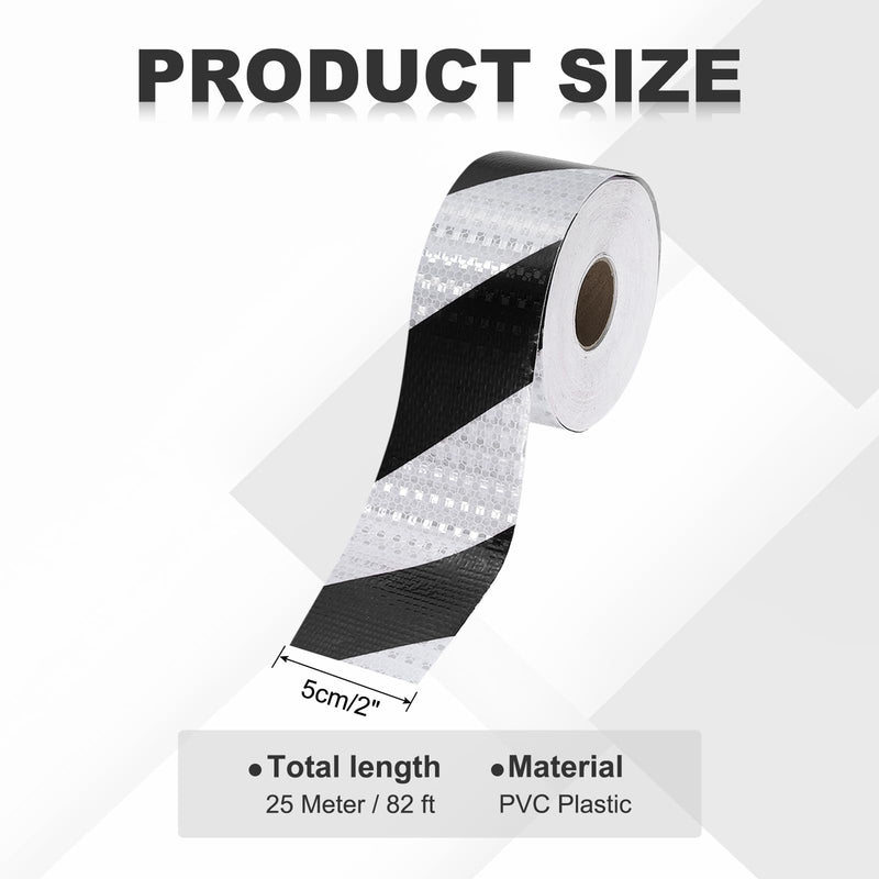 MECCANIXITY Reflective Tape, 2 Inch x 82 ft Warning Safety Sticker Night Reflectors Self-Adhesive Trailer Reflector Twill Tape for Cars Trucks, Black White 2 Inch x 82 Feet
