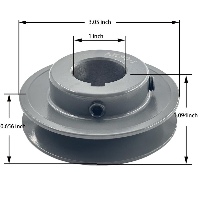 [Australia - AusPower] - AK30-1 Single Groove Fixed Bore V Belt Pulley,1 inch bore,3.05 inch Outside Dia,V-Belt Sheave Cast Iron for A AX 3L 4L V-Belts 