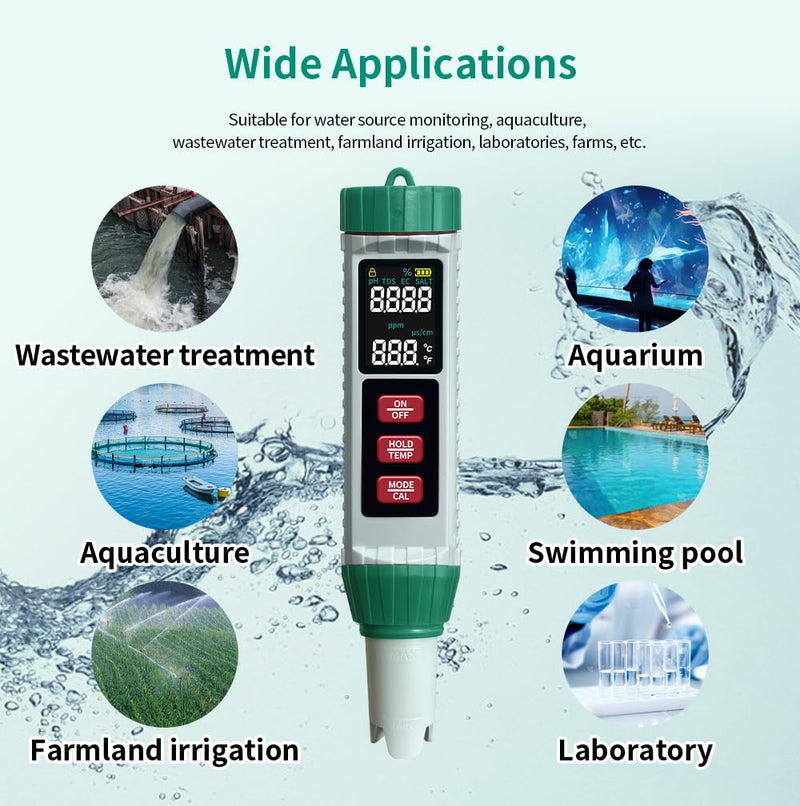[Australia - AusPower] - pH Meter & Pool Salt Tester, Digital 5 in 1 Salinity pH EC Temp TDS Meter for Water Quality, Waterproof Water Tester for Swimming Pool Drinking Aquarium Hydroponic Hot Tub Spas (X51) X51 
