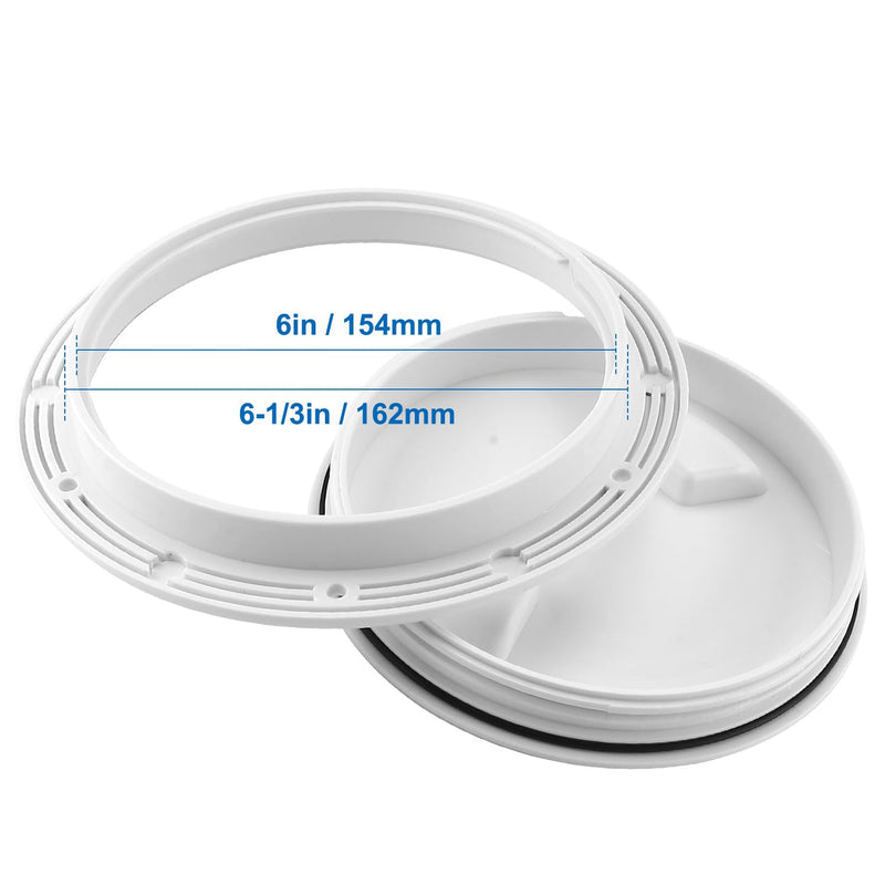 YaeMarine 2-Pack 4" 6" Boat Deck Cover Marine Inspection Hatch Deck Plate Access & Lid Round Non-Slip 6 Inch White