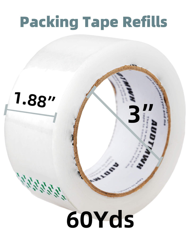 AUDTMWH Packing Tape Refills, Clear, Packaging Tape Heavy Duty Designed for Moving, Shipping and Packing, Mailing,1.88" x 60 yds, 2 Rolls 2 Rolls, 120 yds