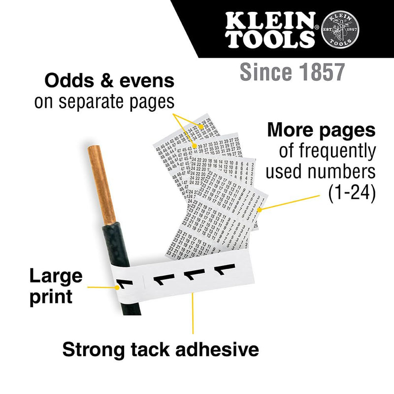 Klein Tools 56250 Wire Marker Book for Cable Management, Electric Panel Organization Wire Label Stickers, Numbered 1-48 1 Count (Pack of 1) Standard