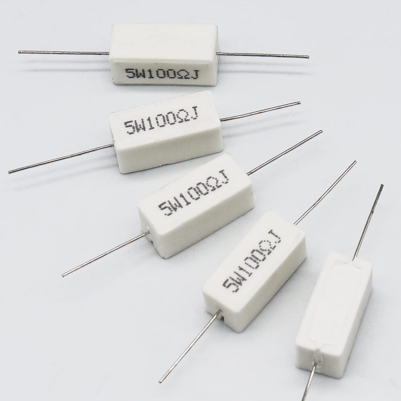[Australia - AusPower] - Cement Resistor,10 PCS 5W 100 Ohm 5% Axial Lead Wire Resistor White Wound Fixed Ceramic Resistors Wirewound Power Flame Heat Moisture Resistance Precharge Horizontal 5W 100?J 