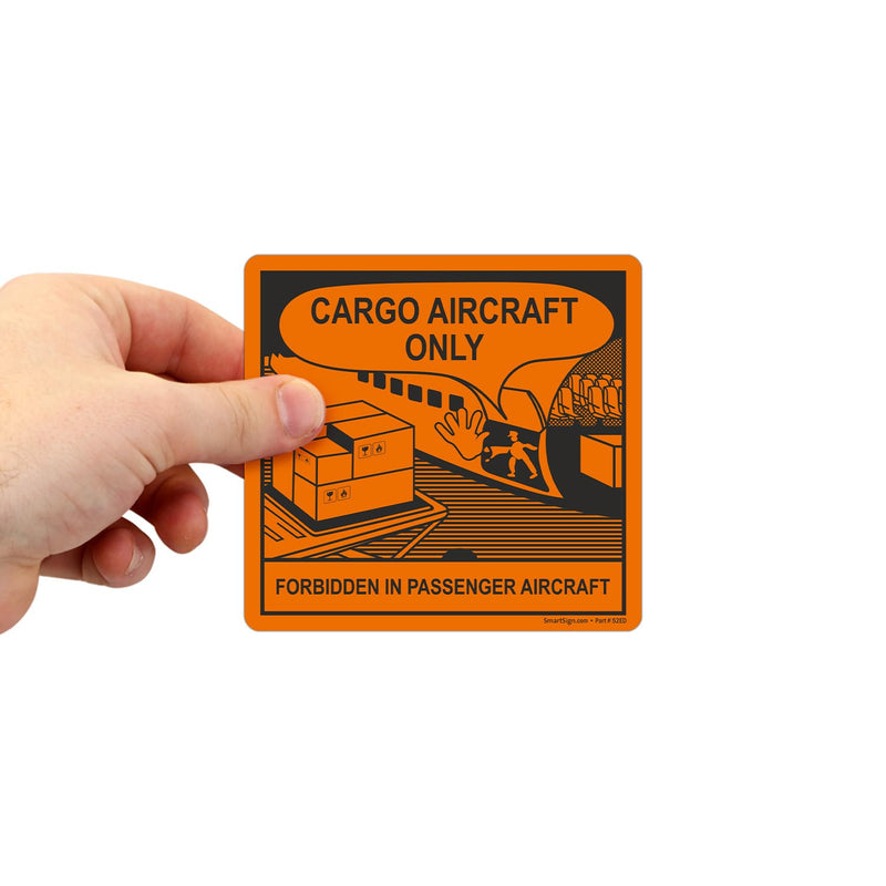 SmartSign 'Cargo Aircraft Only Forbidden in Passenger Aircraft' Shipping Warning Labels - 250/Roll, 4.5 x 4.75 inch, Semi-Gloss Paper Stickers with Adhesive Backing, Black/Orange, Made in USA