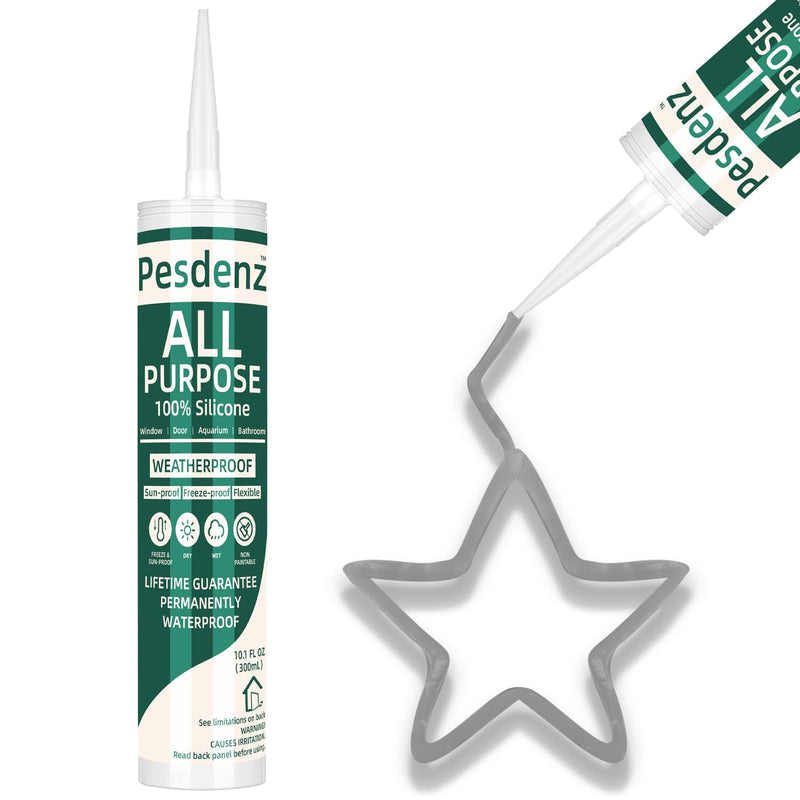 [Australia - AusPower] - Gray Universal Silicone Caulk, 100% Silicone Sealant Outdoor Waterproof, Flexible Cartridge Adhesive Caulking for Aquarium RV Roof Window Door Kitchen Bathroom Bathtub Shower Seal, 10.1 Oz, 1 Pack 