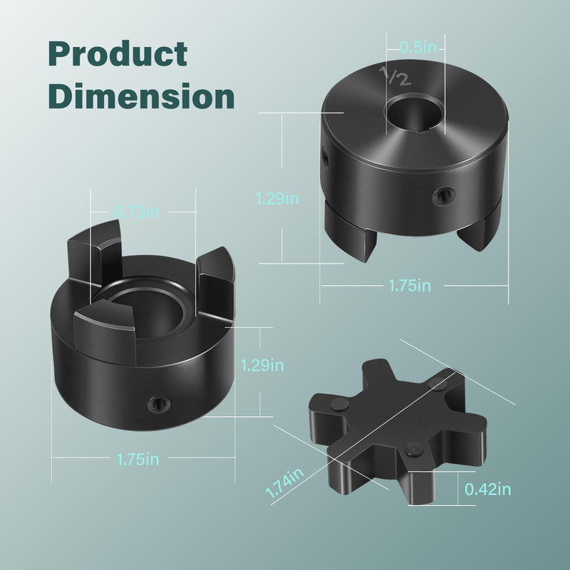 [Australia - AusPower] - 1/2" to 3/4" L075 Flexible 3-Piece L-Jaw Coupling Set & Buna-N NBR Rubber Spider Replacement Part for Lexar Industrial Interchangeable With Lovejoy, Martin, Browning, TB Woods 