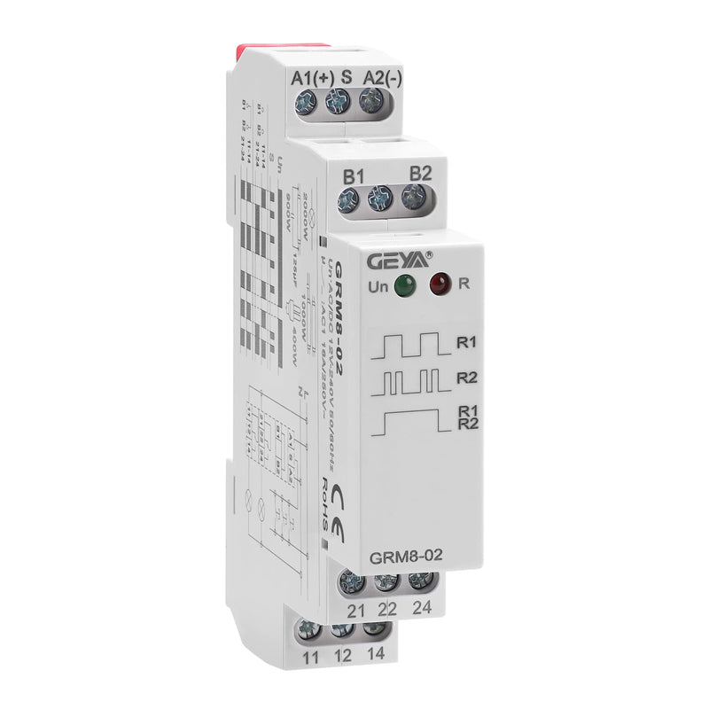 [Australia - AusPower] - GEYA Electronic Latching Relay Memory Relay Impulse Relay 2SPDT 16A Wide Range Voltage AC/DC12V-240V Din Rail Mounted(GRM8-02,AC/DC12V~240V) AC/DC12V~240V GRM8-02 