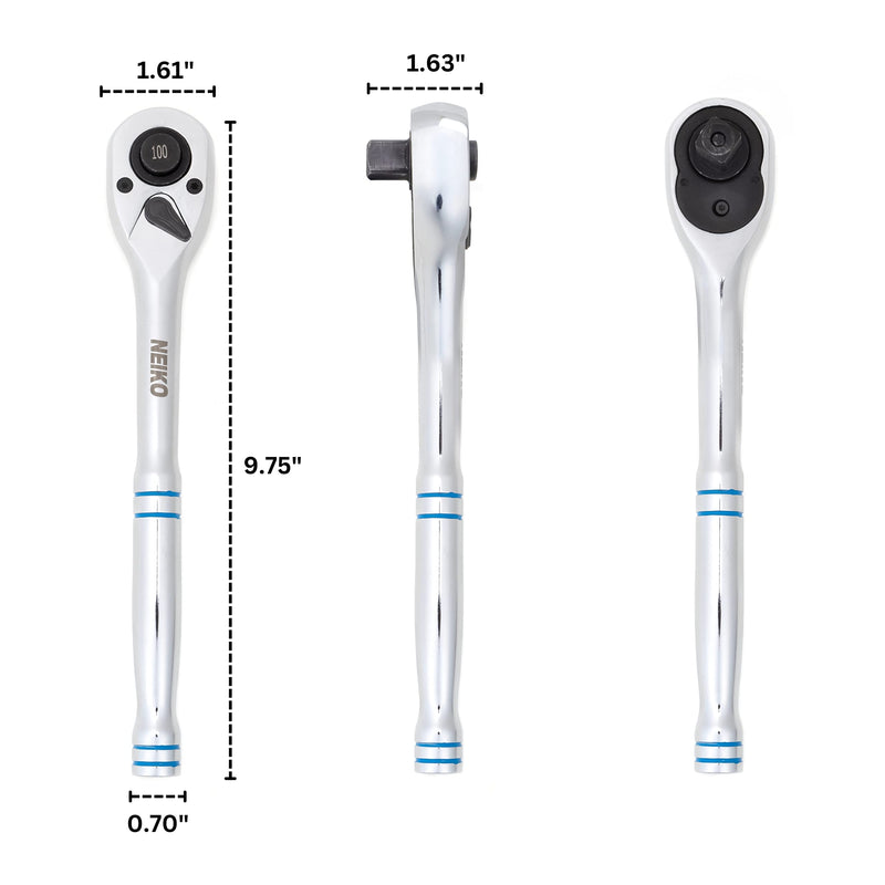 [Australia - AusPower] - Neiko 03117A 1/2 Inch Ratchet Wrench, 100-Tooth Reversible Ratchet, 3.6 Degree, Quick Release 1/2 Drive Ratchet, 10" Long Handle Ratchet, Oval Head Socket Wrench, CR-V Steel Half Inch Rachet Wrench 1/2" Drive 10" Length, 100-Tooth 