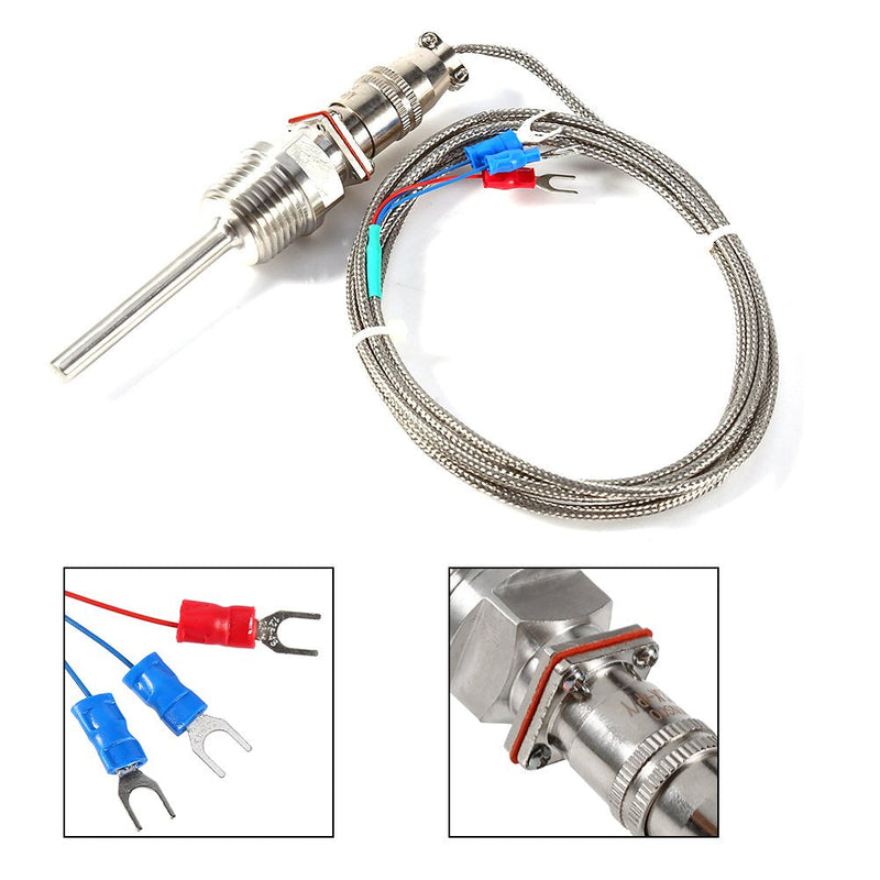 [Australia - AusPower] - RTD PT100 Temperature Sensor Probe, 1/2" NPT Thread Stainless Steel Thermocouple, 3 Wire 2M/6.6ft Cable for PID Temperature Controller -50 to 300℃ 