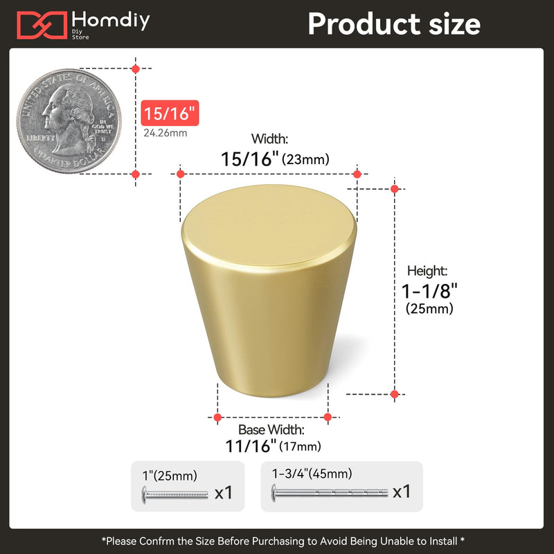 homdiy 20 Pack Gold Knobs Brushed Brass Cabinet Knobs Small Drawer Pulls Round Gold Kitchen Cabinet Hardware Matte Gold