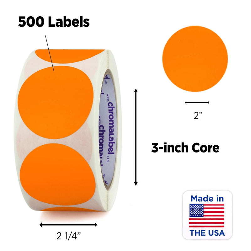ChromaLabel 2 Inch Round Label Removable Color Code Dot Stickers, Inventory Label, 500 Labels per Roll, Orange