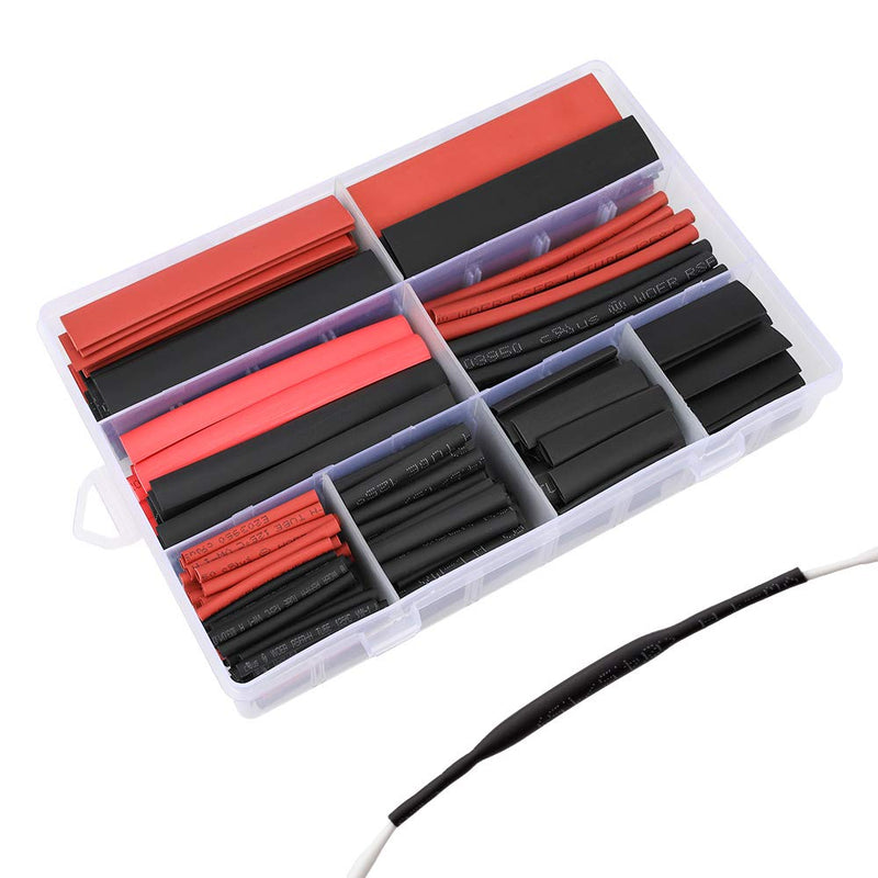 300 PCS 3:1 Ratio Heat Shrink Tubing Kit, 5 Sizes (Diameter): 1/8, 1/4, 3/16, 3/8, 1/2 Inch, Electric Wire Cable Wrap Assortment Electric Insulation Heat Shrink Tube Kit with Box (Black & Red)