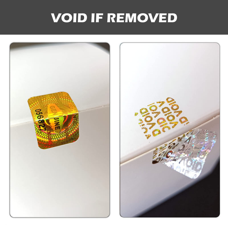 1200 pcs Hologram Tamper Proof Sticker, Security Tamper evident Label, Genuine Authentic Warranty Void Seal Labels with Unique Serial Number (1.2X0.68 inch,Gold) 1.2X0.68",Gold,1200pcs