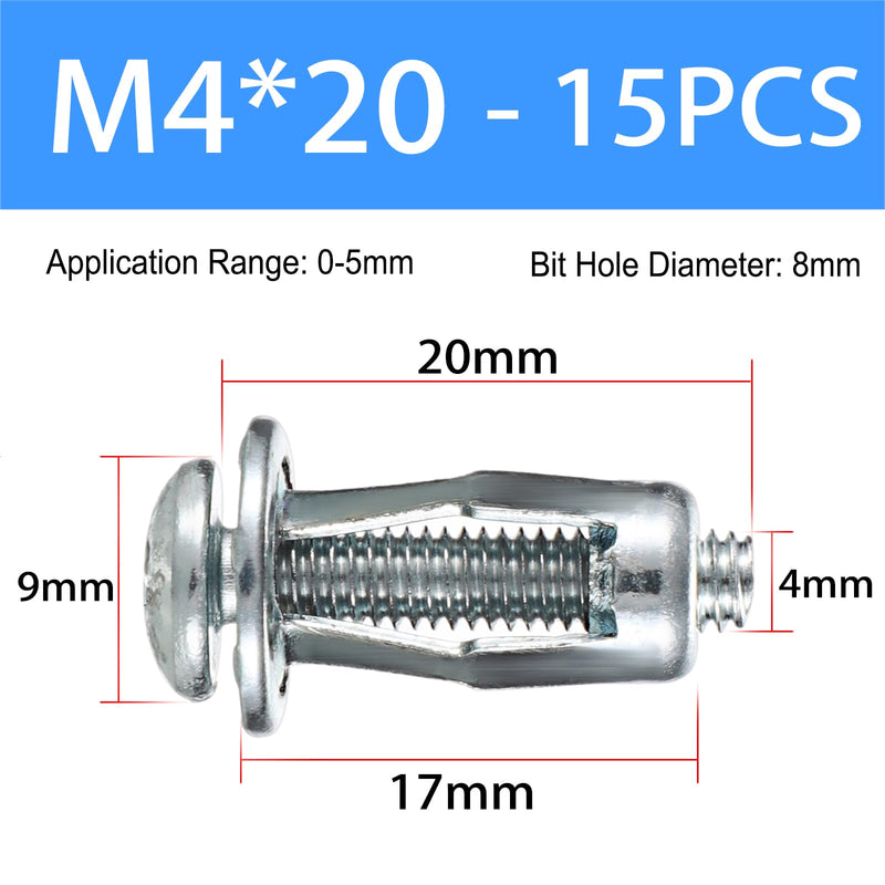 [Australia - AusPower] - OwnMy 15PCS M4 x 20 Hollow Door Anchors and Screws Hollow Wall Anchors Metal Cavity Fixing Jack Nuts, Hollow Door Anchors Petal Nuts Expansion Nut for Wall Metal Sheet Plastic Sheet 