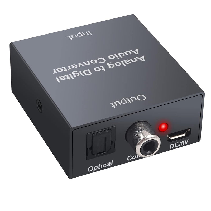 Analog to Digital Audio Converter, Tohilkel 2RCA R/L or 3.5 mm Jack Aux to Toslink SPDIF Optical and Coaxial, Support Dual Ports Output Simultaneously, with Power Adapter
