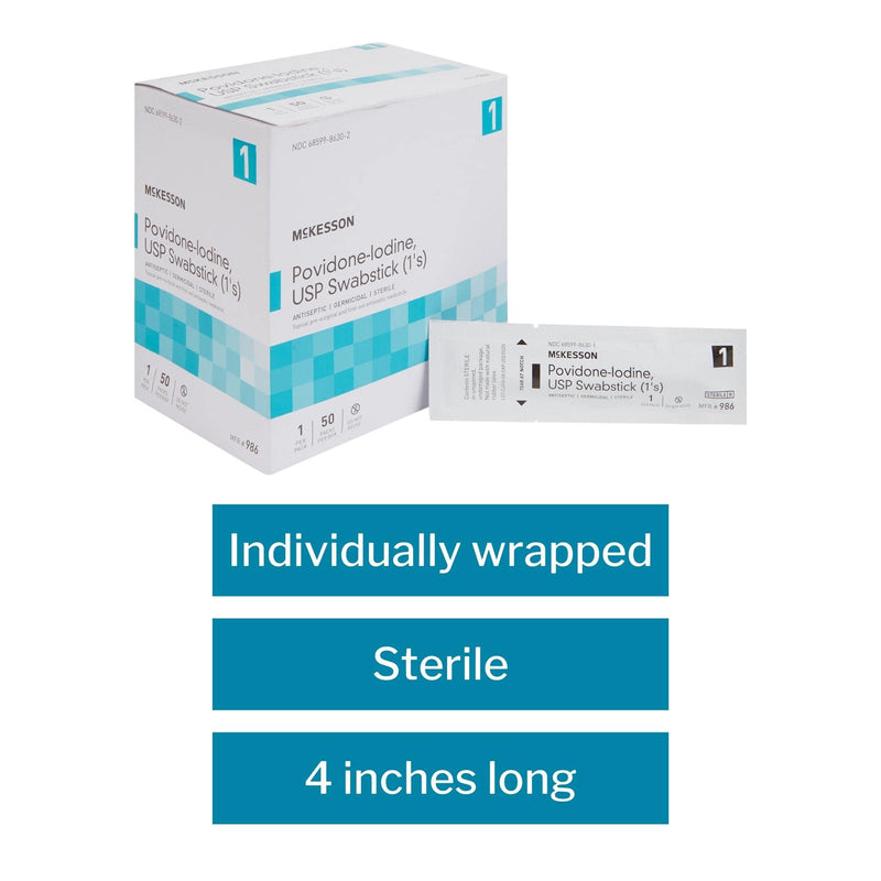 [Australia - AusPower] - McKesson Povidone-Iodine Impregnated Swab Stick, Sterile - 4 in, 50 Sticks, 1 Pack 50 Count 