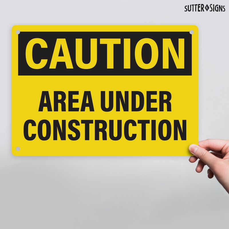 4pcs Caution Area Under Construction Sign 10x7 Inch | Plastic Sign for Construction Site, Hazard Area, No Trespassing, Waterproof Plastic
