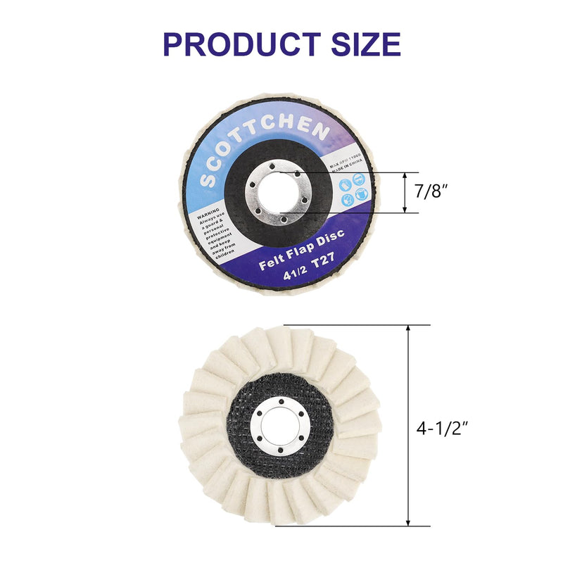 [Australia - AusPower] - SCOTTCHEN Felt Flap Disc Abrasives 4-1/2" x 7/8" Arbor Buffing Polishing Wheel for Angle Grinder - 5 Pack 
