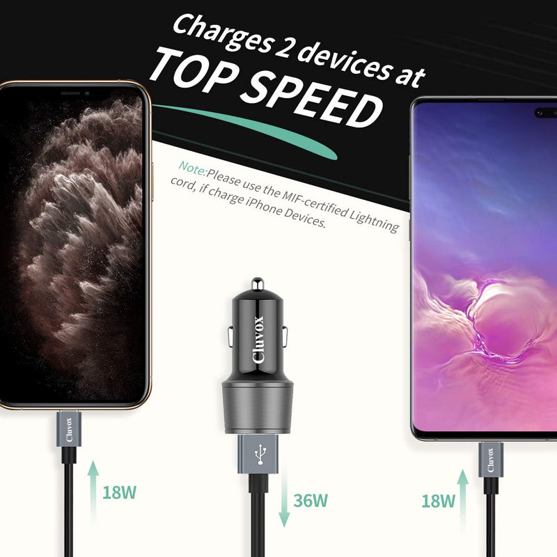 [Australia - AusPower] - Rapid USB C Car Charger, Compatible for Samsung Galaxy S24/S23/S22/S21/Note 20/Ultra/10/Plus/9/8/S20/S10+/S10e/S9/S8/A50/A70, Quick Charge 3.0 Dual USB 18W Fast Car Charger+ Type C Cable 3.3ft Dark Grey 3.3ft cable 