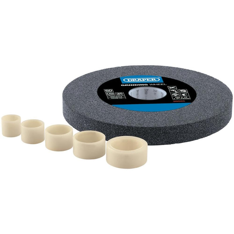 Draper Tools Expert 150 x 16mm Aluminum Oxide Sanding Disc | 60 grit, 31.75 mm bore, includes 5 reducing rings, for steel and non-ferrous metals