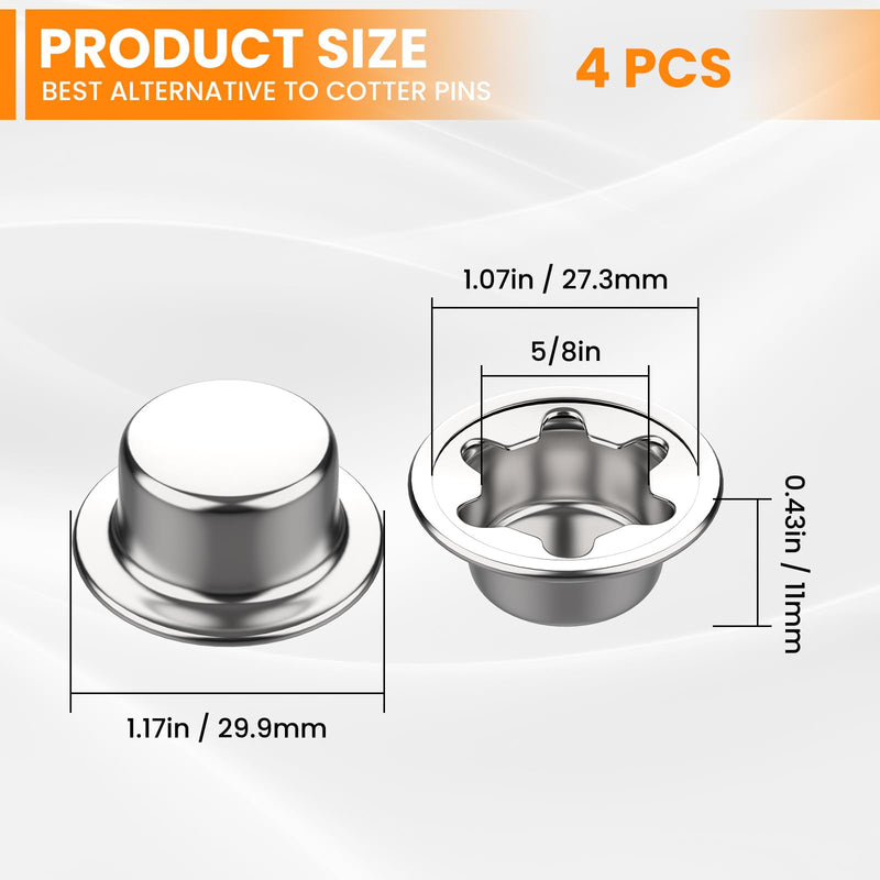 [Australia - AusPower] - 4 Piece Spring Steel Push on Pushnut Cap Stud 5/8 Inch Axle Pushnut Fastener with Zinc Mech Finish for Rolling Bins, Lawn Wagons and Hand Trucks 4 