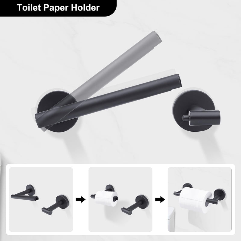 Matte Black Toilet Paper Holder Set, Stainless Steel Towel Ring, Double Post Pivoting Toilet Paper Holder and Hand Towel Holder Set for Bathroom,Bathroom Hardware Accessories Set Black Matte Black