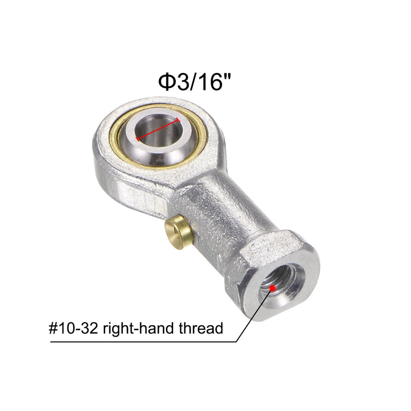 [Australia - AusPower] - uxcell 4pcs PHSB3 Female Rod End Bearing 3/16 Inch Bore and #10-32 Right Hand Thread, Self-Lubricating Joint Rod Ends, Includes Jam Nuts 
