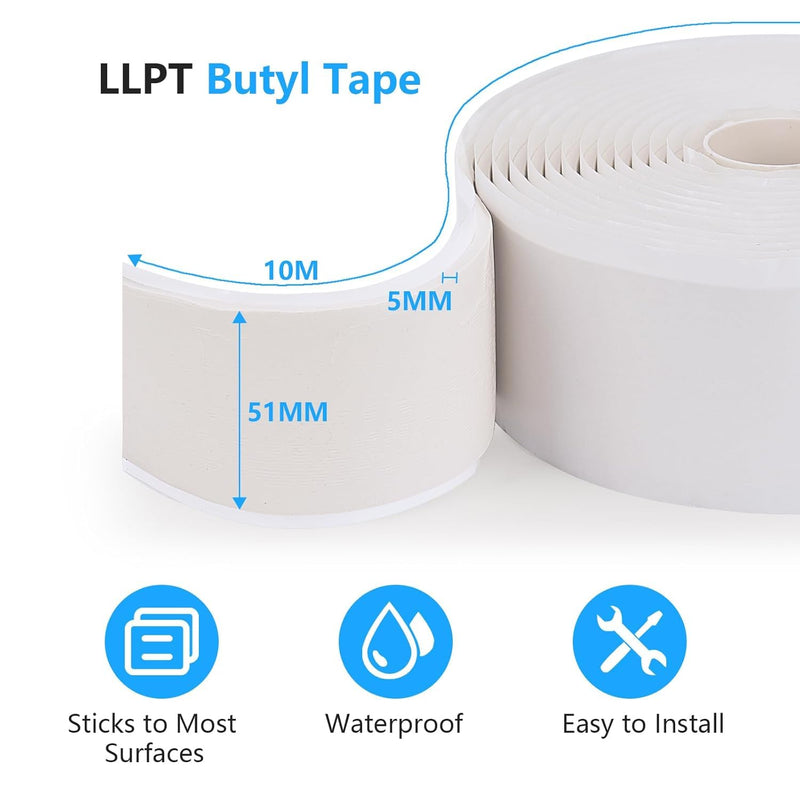 LLPT Butyl Tape White 2 Inch x 33 Feet 5mm Thickness Water Tight Seal for Leak Proof EPDM RV Repair Window Glass Boat Sealing Roof Pipe Patching(WST5110) 2" x 33 Ft