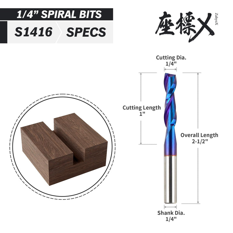 [Australia - AusPower] - 1/4 Inch Shank Upcut Spiral Router Bit, Nano Coated Solid Carbide Straight CNC End Mill for Wood, 1/4 Dia x 1 CL x 2-1/2 OVL, 2 Pack 2pack 1/4"CD, 1"CL 