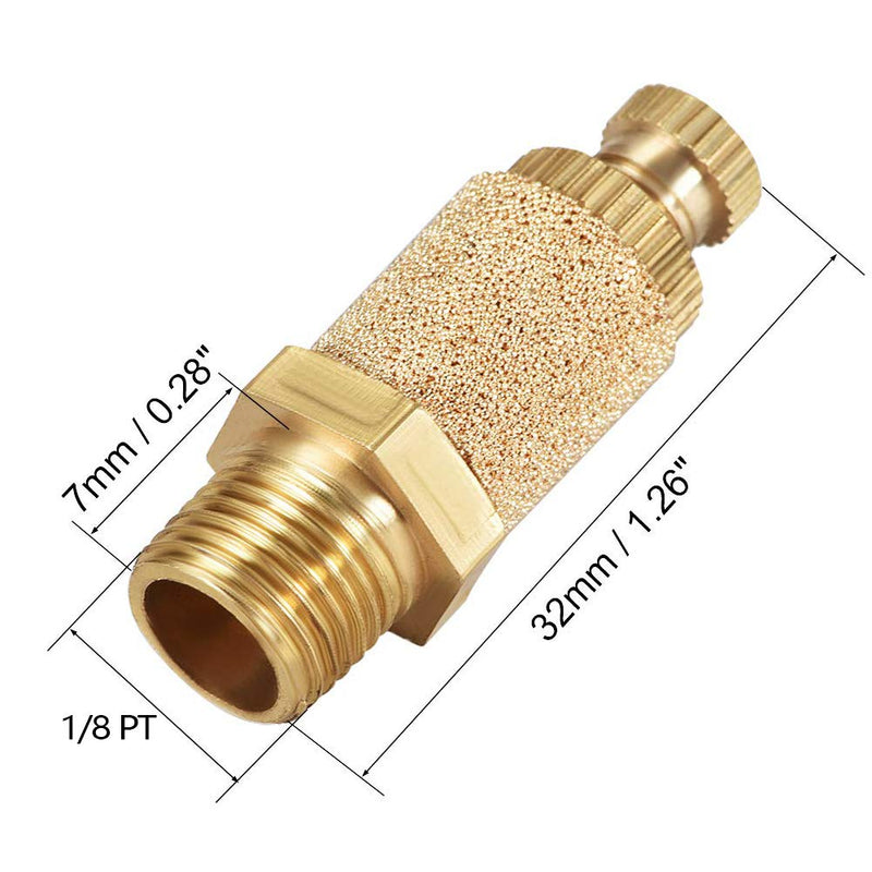 5Pcs 1/8 Male Thread Pneumatic Silencer Muffler Fitting, Top Adjustable Air Flow Speed Controller, Sintered Bronze Exhaust Muffler