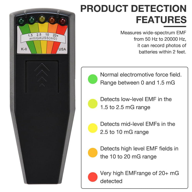 [Australia - AusPower] - CJBIN K2 EMF Meter Portable Electromagnetic Radiation Detector 5 LED Ghost Hunting Equipment K2 EMF Meter for Office Home Ghost Hunting 50Hz-20000Hz Black 16,5x7x3,5 cm 