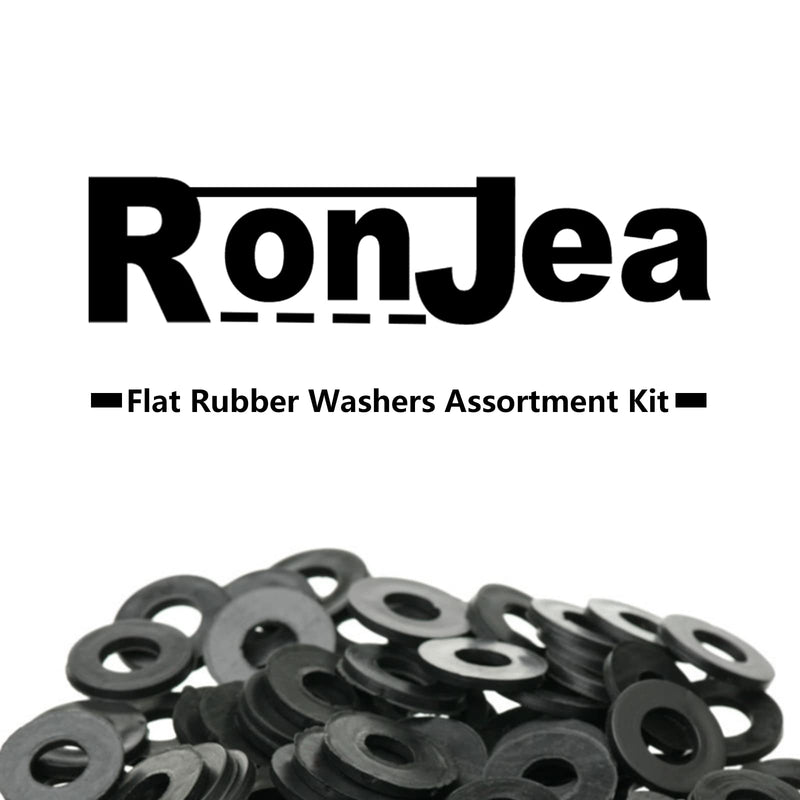 [Australia - AusPower] - 200 Pcs Flat Rubber Washers Assortment Kit: RonJea Black Rubber Flat Washer for Bolts/Faucets/Screws/Garden hose/Plumbing, Rubber Bushing Gasket kit (5 Sizes) 