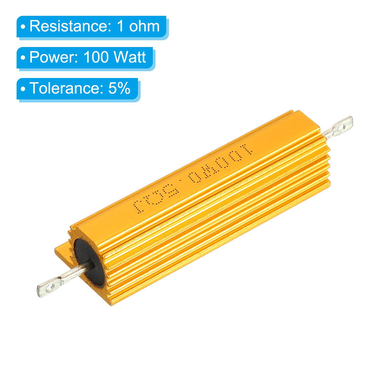 PATIKIL Pack of 5 100W 1 Ohm Aluminum Case Resistor Housing Wire Resistors Screw Tap Power Resistor Gold Tone