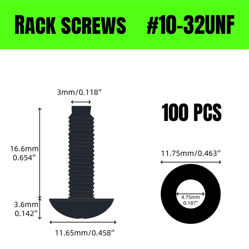 [Australia - AusPower] - 100 Pack Rack Screws and Nylon Washers. #10-32 UNF for Server Cabinet, Server Shelves, Routers,Audio Server Console 