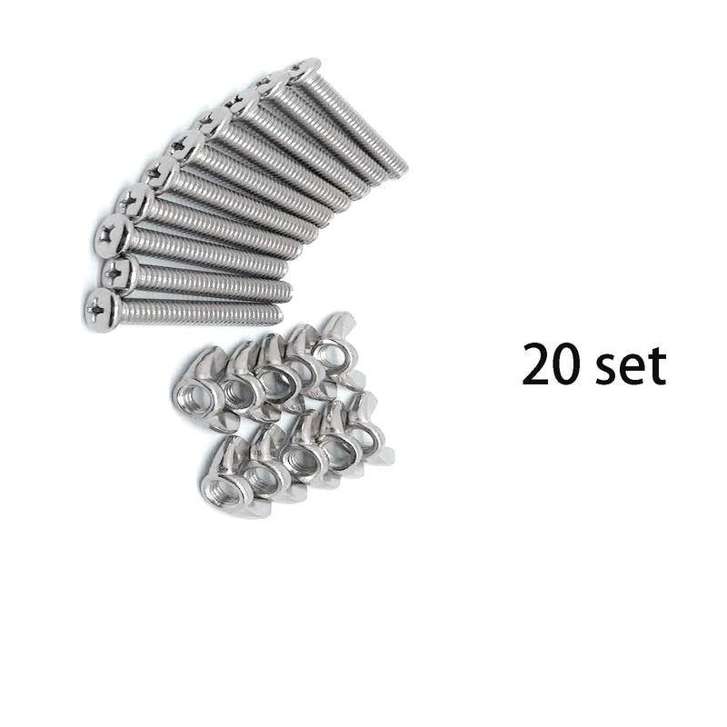 [Australia - AusPower] - 20 Pack Wing Nut Machine Screw Bolt Set M5x45mm 304 Stainless Butterfly Nut Machine Screws(M5X45 Bolt and Wing nut) M5*45mm 