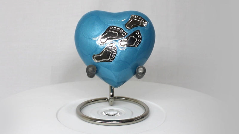 Baby Keepsake Urn for Ashes - Small Heart Memorial Urn for Baby Boy or Girl, Infant or Stillborn Baby - Holds a Small Portion of Ashes (3 Cu in) with Stand and Gift Box (Blue) Blue