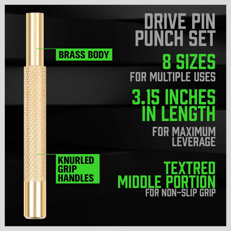 [Australia - AusPower] - SWANLAKE 8-Piece Brass Punch Set, Removing Repair Tool1/8" - 5/16" Brass Pin Drive Punch Set 