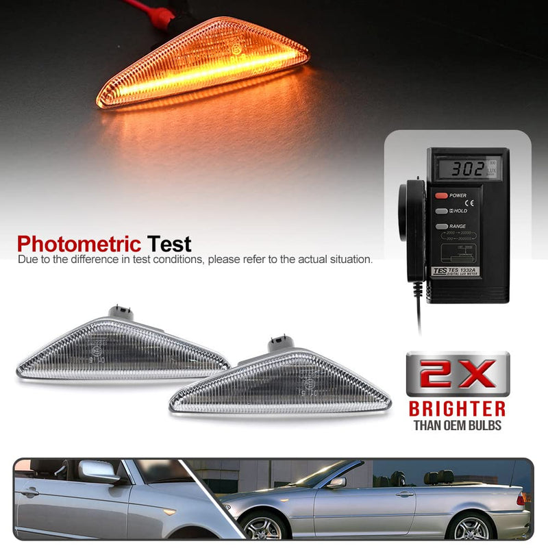 [Australia - AusPower] - 2Pcs Dynamic Blink Amber LED Side Marker Light For BMW 3 Series E46 Coupe Convertible LCI 323Ci 325Ci 328Ci 330Ci 2004-2006 Fender Turn Signal lights Clear Lens 