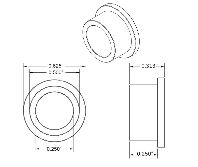 [Australia - AusPower] - Flanged Bronze Bushings, 0.25"" Round Bore ID x 0.500"" OD x 0.625"" Flange x 0.313 Width, Oil Impregnated Bronze Flanged Bushings (6 Pack) 1/4" ID, 1/4" Length 6 