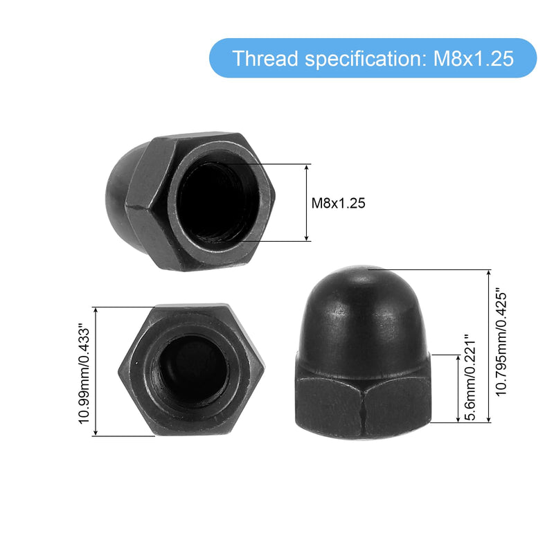 [Australia - AusPower] - uxcell M8x1.25 Acorn Cap Nuts, 50Pcs Carbon Steel Dome Cap Head Acorn Nut Hardware Nuts for Bolt Cover Zinc Plating, Black 50 