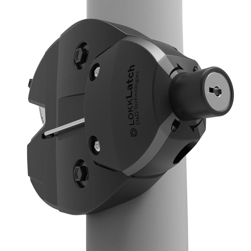 D&D Technologies LL3ABRND LokkLatch Round Post Gate Latch with External Access Button, Key Lockable and Operates On Both Sides of The Gate, for Round and Chain Link Frame Posts, Black Series 3 Black