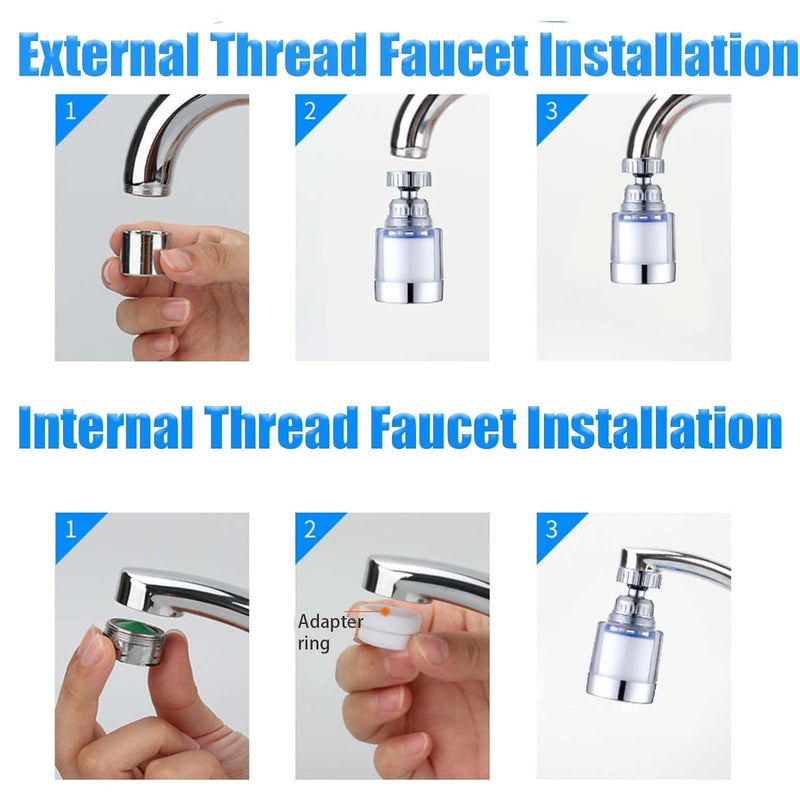 [Australia - AusPower] - Pack of 2 Transparent Tap Filter, 360° Tap Filter + 6 Polypropylene Cotton Filter Element Water Filter Tap with Interchangeable Filter Element for Kitchen, Sink, Home Bathroom 2 taps + 6 filter elements 