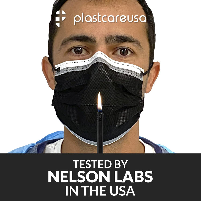 PlastCare USA Black ASTM Level 3 Face Masks - 4-Ply Disposable Masks with Adjustable Nose Band (50 or 100 Pack) 100 Count (Pack of 1)
