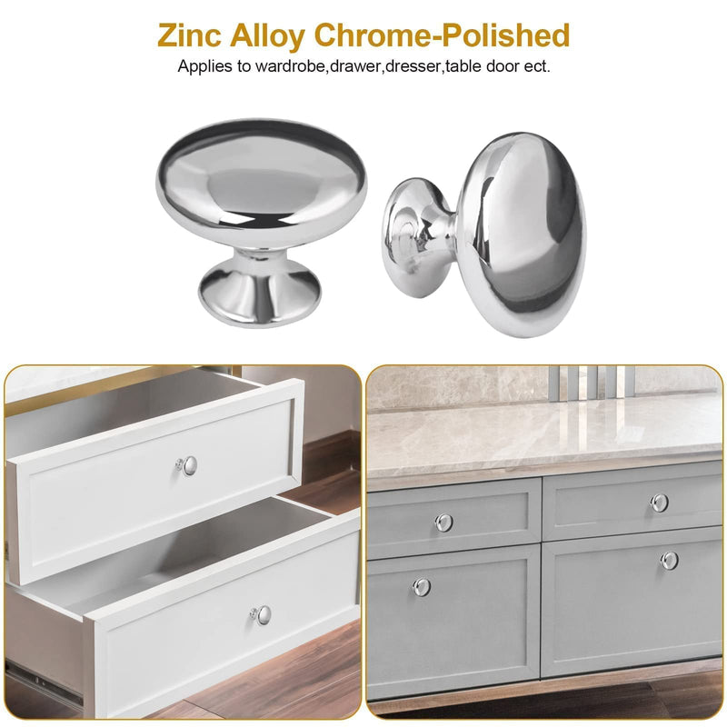 20x Polished Chrome Cabinet Hardware Round Mushroom Knob Drawer Handles 30mm/1.18" for Kitchen Cupboard Furniture Chest Door Dresser Bathroom (Silver) 20 Pack Silver