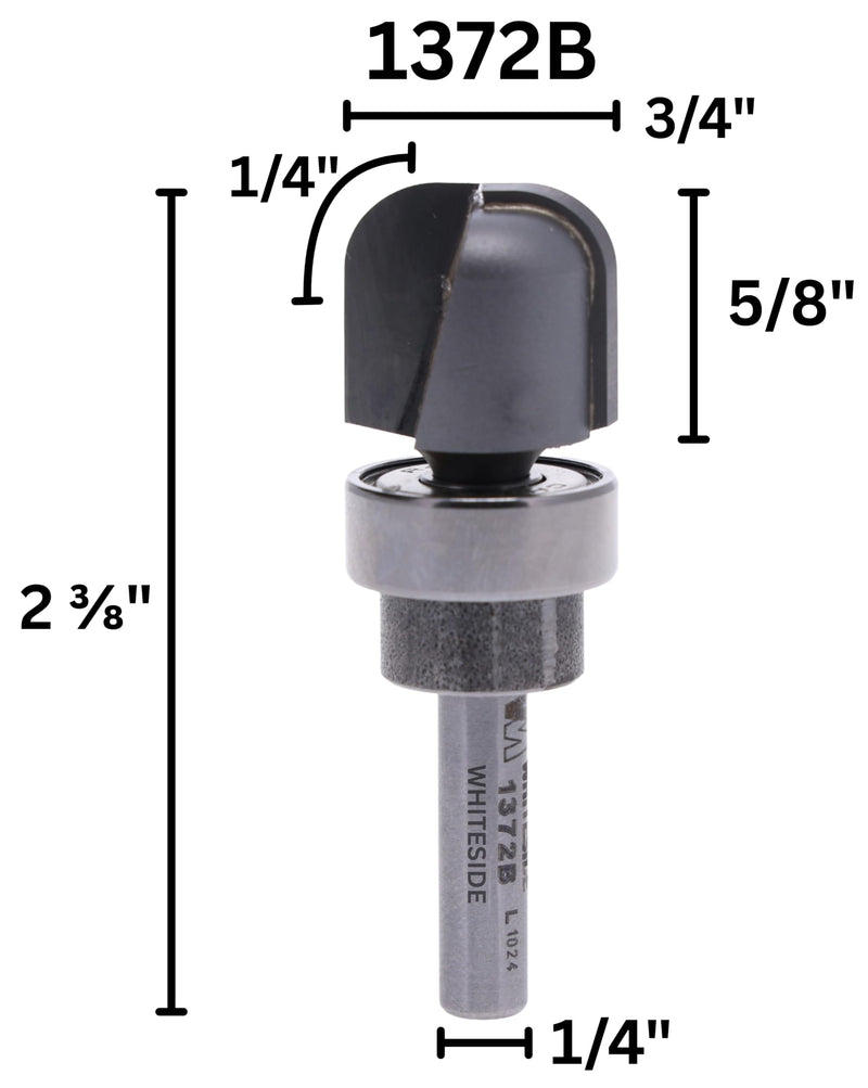 Whiteside Router Bits 1372B Bowl and Tray Bit - 1/4-Inch Radius, 3/4-Inch Cutting Diameter, 5/8-Inch Cutting Length, and 1/4-Inch Shank