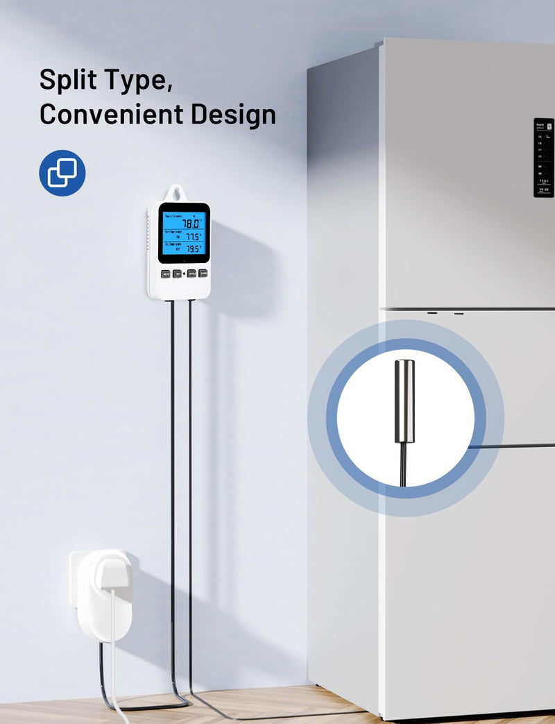 [Australia - AusPower] - INKBIRDPLUS Plug in Thermostat, Separate Thermostat Outlet for Heater with 8.8 Ft Power Cord, for Reptile Greenhouse Homebrew Aquarium Seedling Mat, Heating or Cooling Mode Thermometer Controller Screen-separated Design 