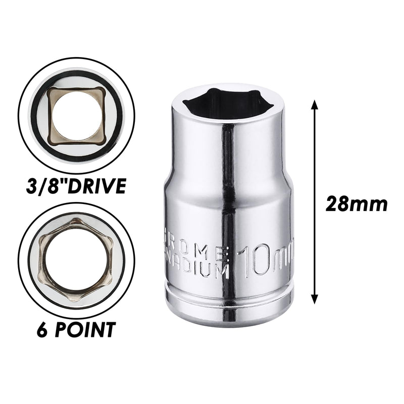 [Australia - AusPower] - MIXPOWER 6PCS 3/8"Drive 10mm Deep&Shallow Socket, CR-V, Metric, Mirror Finish, 6 Point & 12 Point 3/8"Drive(6PCS)Silver 